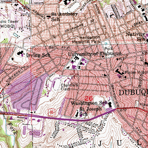 Topographic Map of University of Dubuque, IA