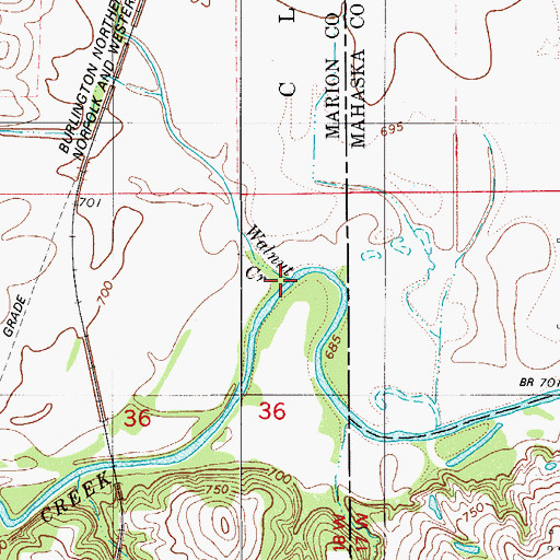 Topographic Map of Walnut Creek, IA