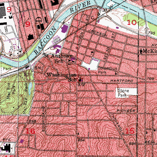 Topographic Map of Washington School, IA