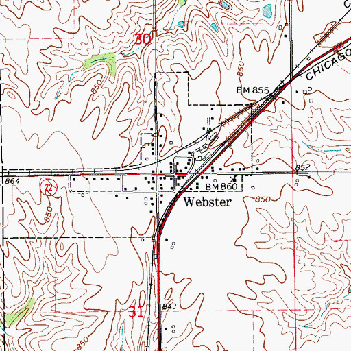 Topographic Map of Webster, IA