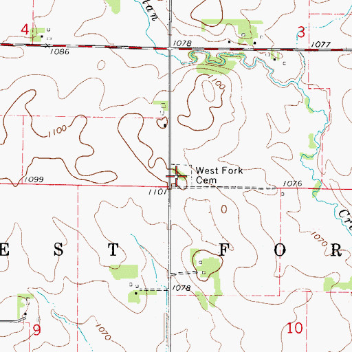 Topographic Map of West Fork Cemetery, IA