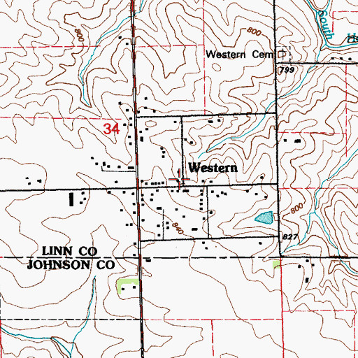 Topographic Map of Western, IA