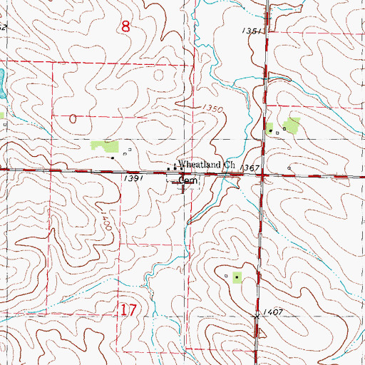 Topographic Map of Wheatland Cemetery, IA