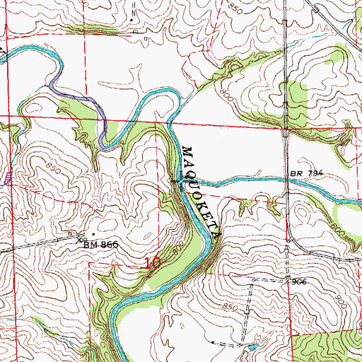 Topographic Map of Whitewater Creek, IA