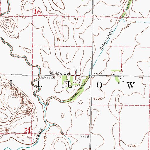 Topographic Map of Willow Cemetery, IA