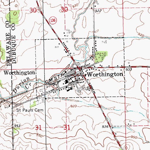 Topographic Map of Worthington, IA