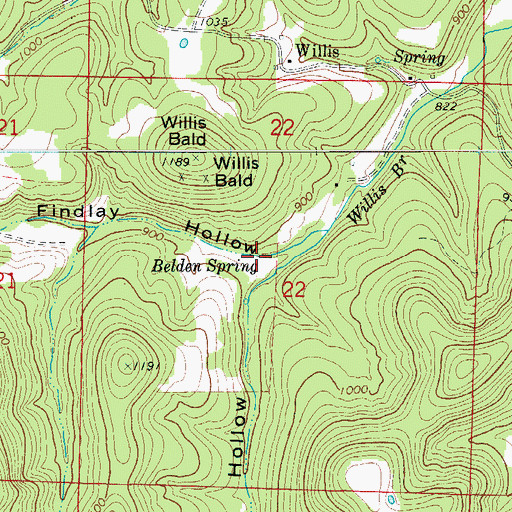 Topographic Map of Belden Spring, AR