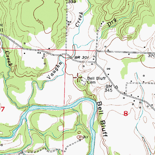 Topographic Map of Bell Bluff Cemetery, AR
