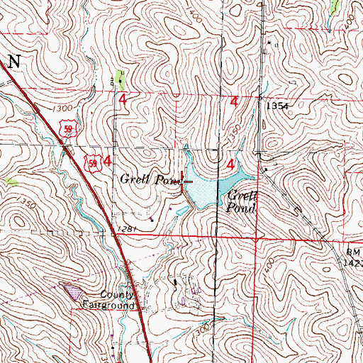 Topographic Map of Grell Pond Dam, IA