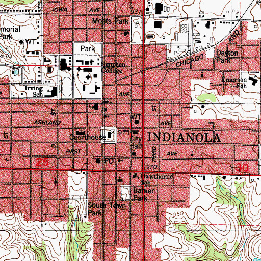 Topographic Map of Indianola City Hall, IA