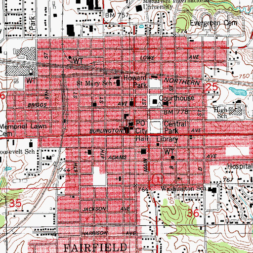 Topographic Map of Fairfield City Hall, IA