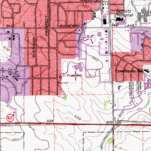 Topographic Map of Lou Henry Elementary School, IA