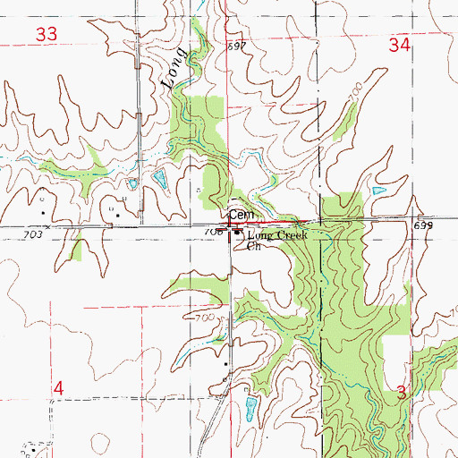 Topographic Map of Long Creek Church, IA