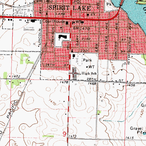 Topographic Map of Spirit Lake High School, IA