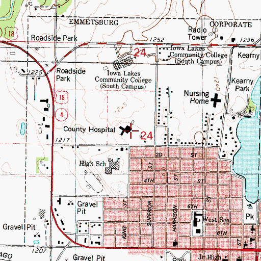 Topographic Map of Palo Alto County Hospital, IA