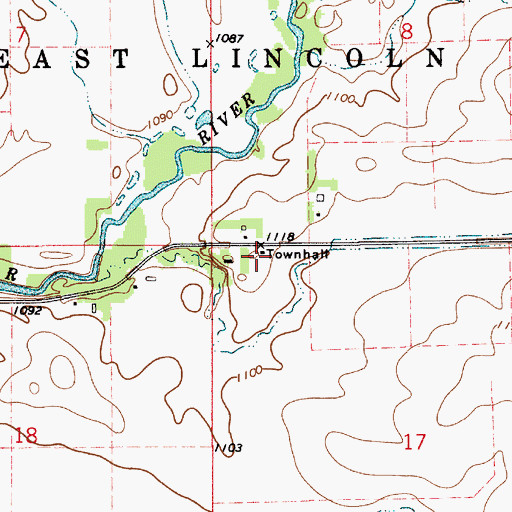 Topographic Map of East Lincoln Townhall, IA