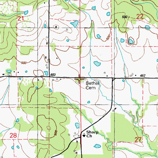 Topographic Map of Bethel Cemetery, AR