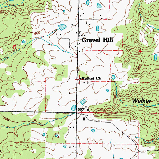 Topographic Map of Bethel Church, AR