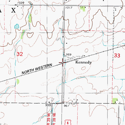 Topographic Map of Kennedy, IA