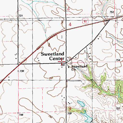 Topographic Map of Sweetland Center, IA