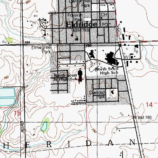 Topographic Map of North Scott Junior High School, IA