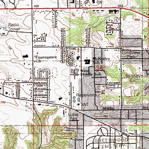 Topographic Map of West Middle School, IA