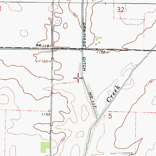 Topographic Map of Drainage Ditch Number 117, IA