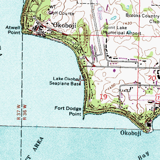 Topographic Map of Lake Okoboji Seaplane Base, IA