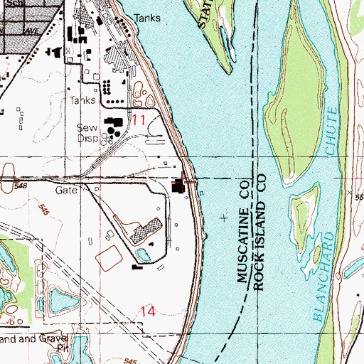 Topographic Map of Muscatine Municipal Electric Plant, IA