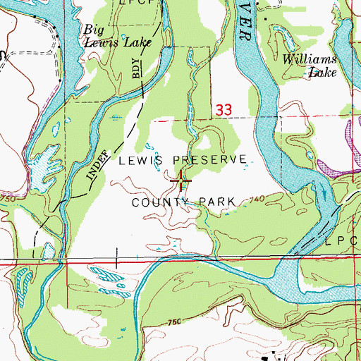 Topographic Map of Lewis Preserve County Park (historical), IA