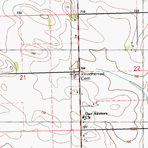 Topographic Map of Kvindherred Cemetery, IA