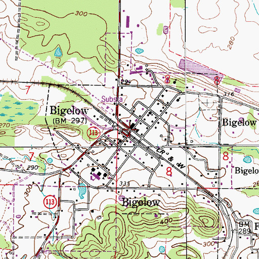 Topographic Map of Bigelow, AR