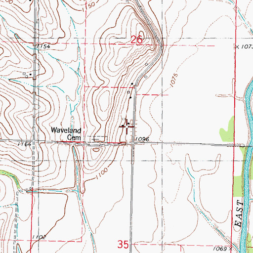Topographic Map of Waveland Post Office (historical), IA