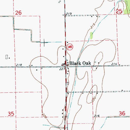 Topographic Map of Black Oak, AR