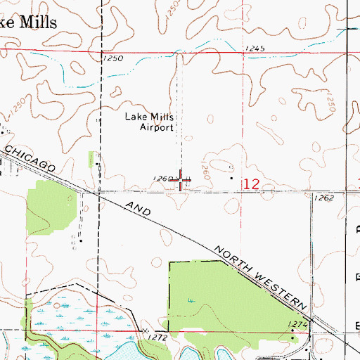 Topographic Map of Lake Mills Municipal Airport, IA