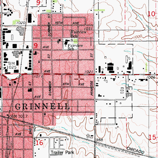 Topographic Map of KGRN-AM (Grinnell), IA