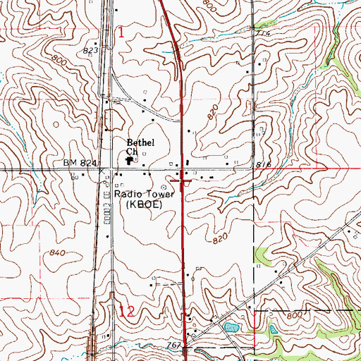 Topographic Map of KBOE-AM (Oskaloosa), IA