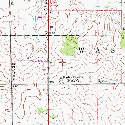 Topographic Map of KWAY-AM (Waverly), IA