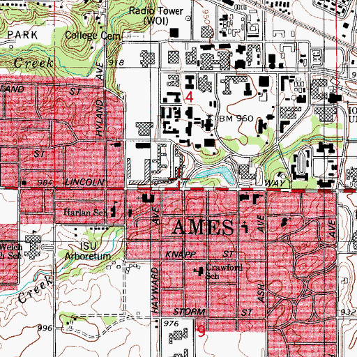 Topographic Map of KUSR-FM (Ames), IA