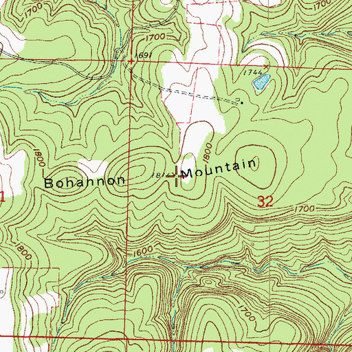 Topographic Map of Bohannon Mountain, AR