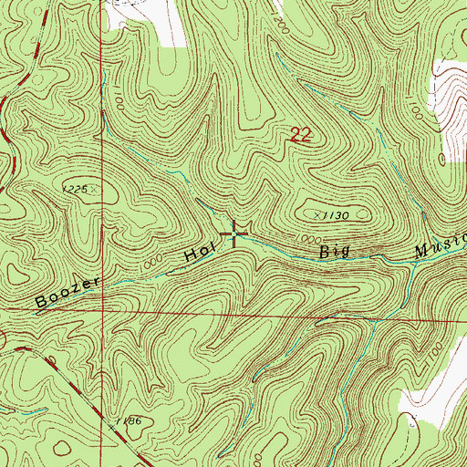 Topographic Map of Boozer Hollow, AR