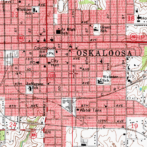Topographic Map of City of Oskaloosa, IA