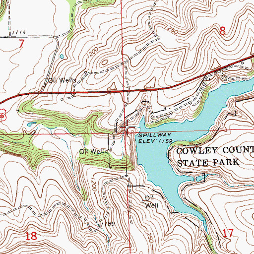 Topographic Map of Cowley County State Park, KS