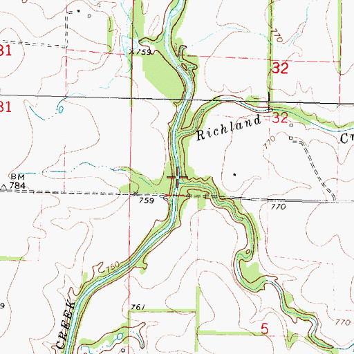 Topographic Map of Rock Creek, KS