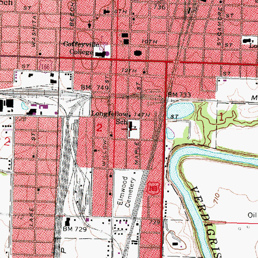 Topographic Map of Longfellow Elementary School (historical), KS