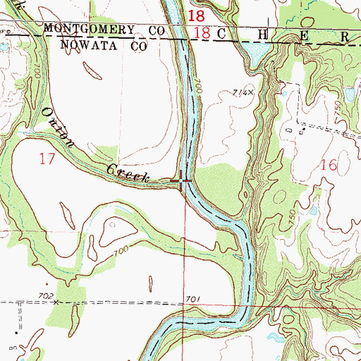 Topographic Map of Onion Creek, KS