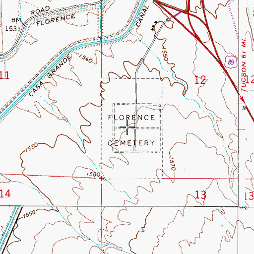 Topographic Map of Florence Cemetery, AZ