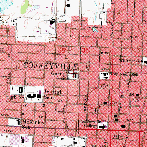 Topographic Map of Garfield Elementary School (historical), KS