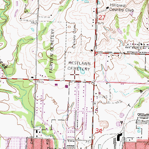 Topographic Map of Restlawn Memorial Park Cemetery, KS