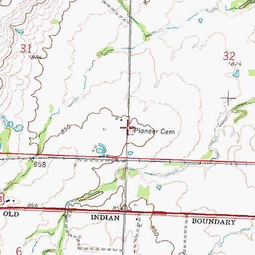 Topographic Map of Pioneer Cemetery, KS